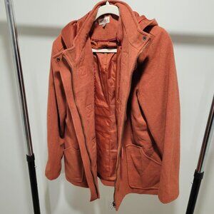 Rust‑Colored Hooded Duffle Coat